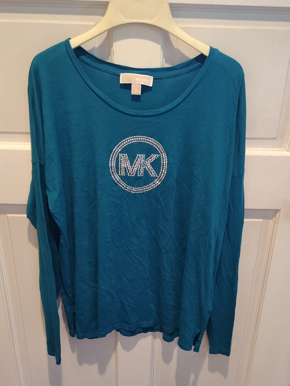 Michael Kors Teal Rhinestone MK Long Sleeve Tee